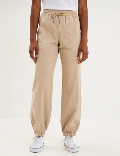 Pantalon cargo droit cropped lyocell beige femme
