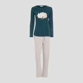 Ensemble pyjama 2 pièces vert foncé femme