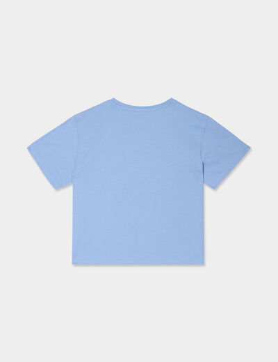 T-shirt détails effet crochet coton bleu clair fille