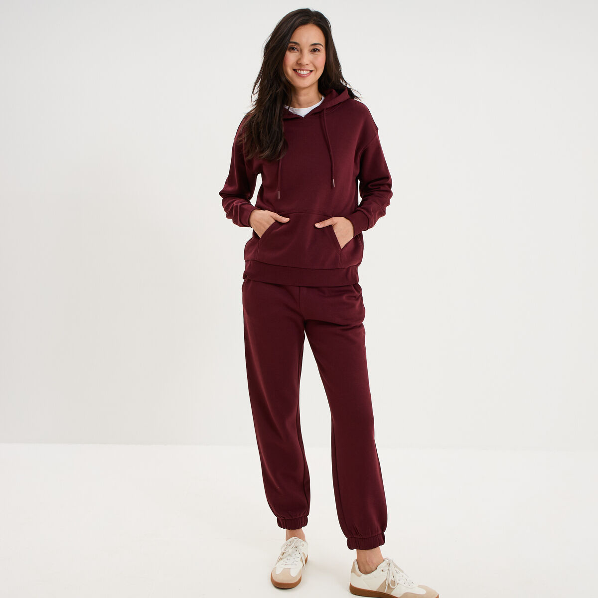 Sweat hoodie 1 poche &agrave; capuche violet fonc&eacute; femme