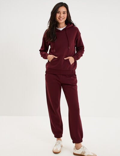 Sweat hoodie 1 poche &agrave; capuche violet fonc&eacute; femme