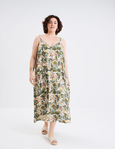 Robe longue fendue fluide bretelles blanc femme grande taille