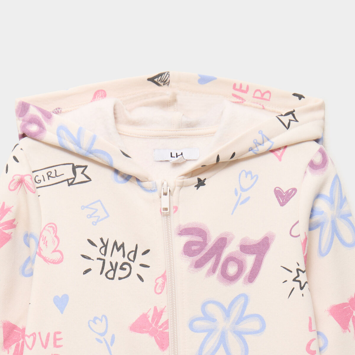 Sweat zipp&eacute; &agrave; capuche beige fille