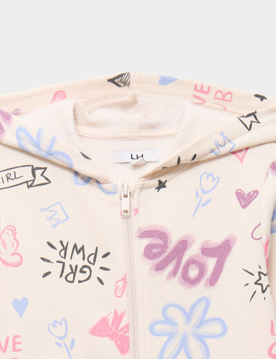 Sweat zipp&eacute; &agrave; capuche beige fille