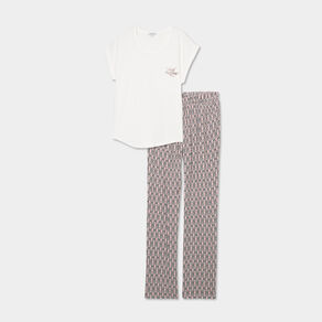 Ensemble pyjama col rond 2 pièces fluide ecru femme