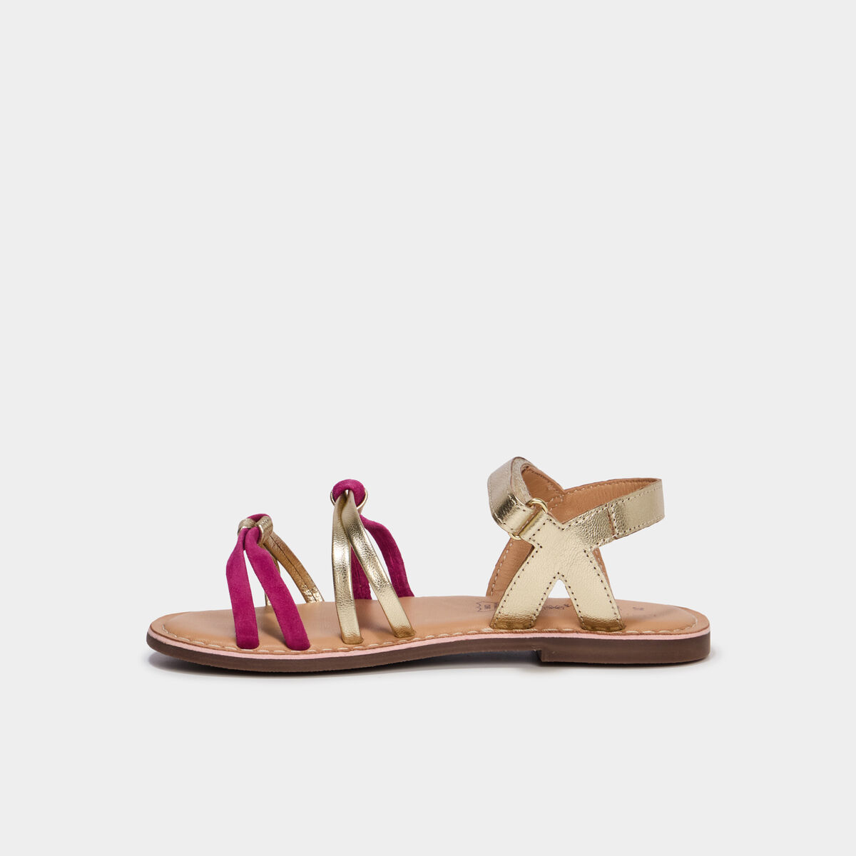 Sandales multibrides en cuir jaune or fille