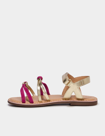 Sandales multibrides en cuir jaune or fille