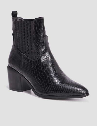 Bottines à talons aspect croco noir femme