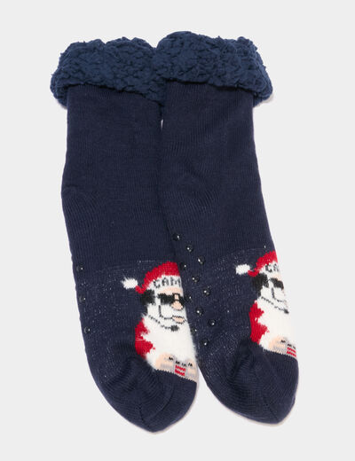 Chaussettes No&euml;l d'int&eacute;rieur doubl&eacute;es bleu gar&ccedil;on