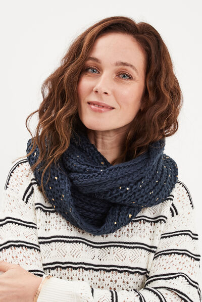 Tour de cou tricoté bleu marine femme