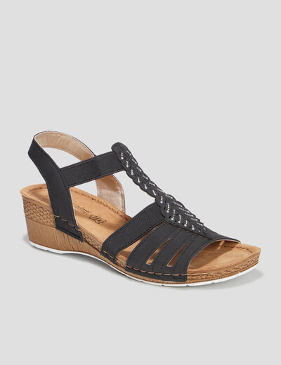 Sandales compensées cuir Confortissimo noir femme