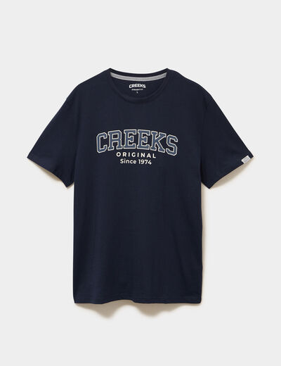 T-shirt col rond manches courtes coton bleu marine homme