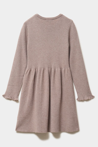 Robe tricot &eacute;vas&eacute;e manches longues taupe fille