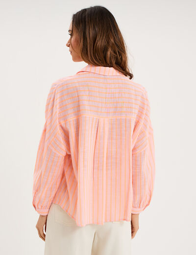 Blouse manches longues ample coton rose femme