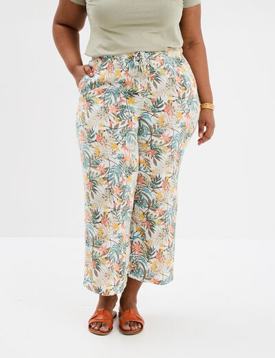 Pantalon large fluide taille haute blanc femme grande taille