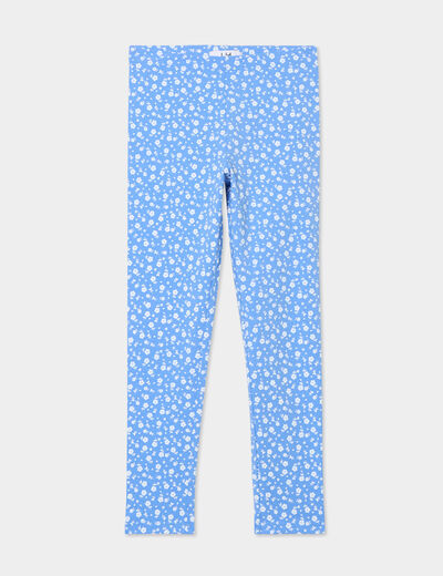 Legging long élastiqué coton bleu fille