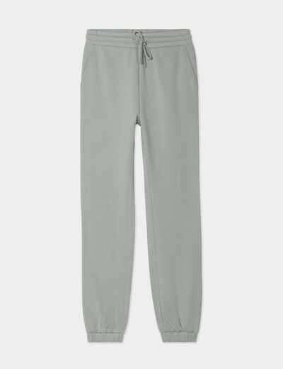 Pantalon jogging droit molleton vert pastel femme
