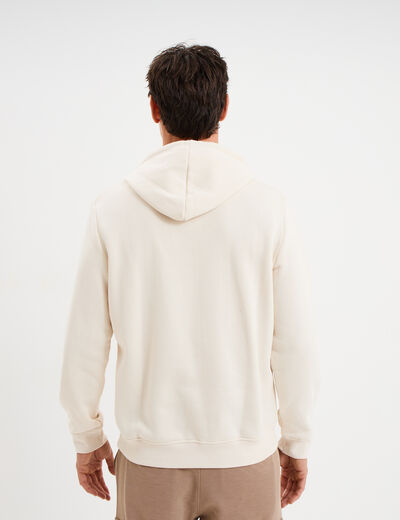 Sweat hoodie &agrave; capuche molleton 1 poche ecru homme