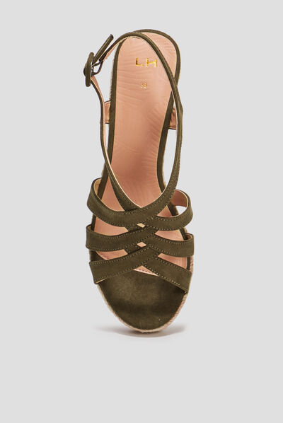 Sandales compensées vert kaki femme