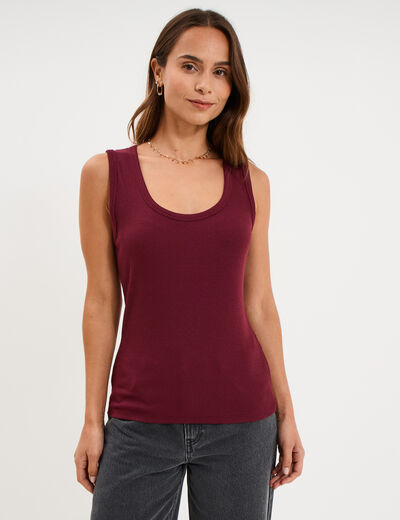 D&eacute;bardeur ajust&eacute; col rond coton bordeaux femme