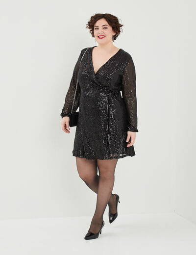 Robe à sequins portefeuille noir femme grande taille