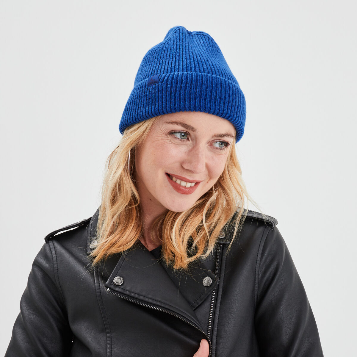 Bonnet tricoté avec bord à revers Creeks bleu roi femme