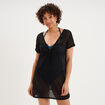 Robe de plage ajour&eacute;e col V noir femme