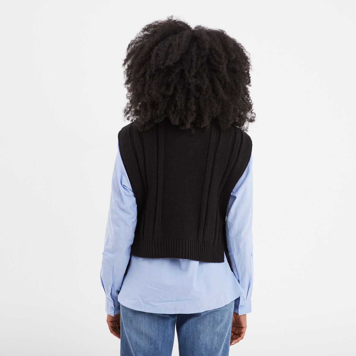 Pull poncho col roul&eacute; sans manches noir femme