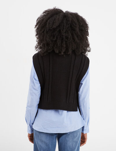 Pull poncho col roul&eacute; sans manches noir femme