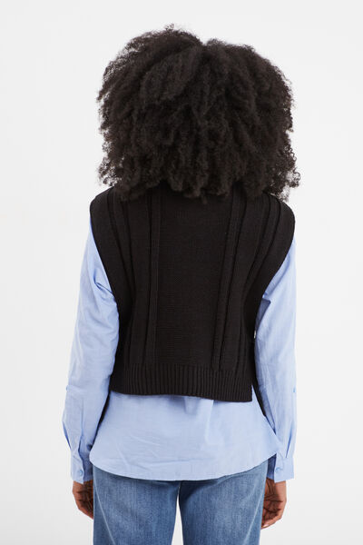 Pull poncho col roul&eacute; sans manches noir femme