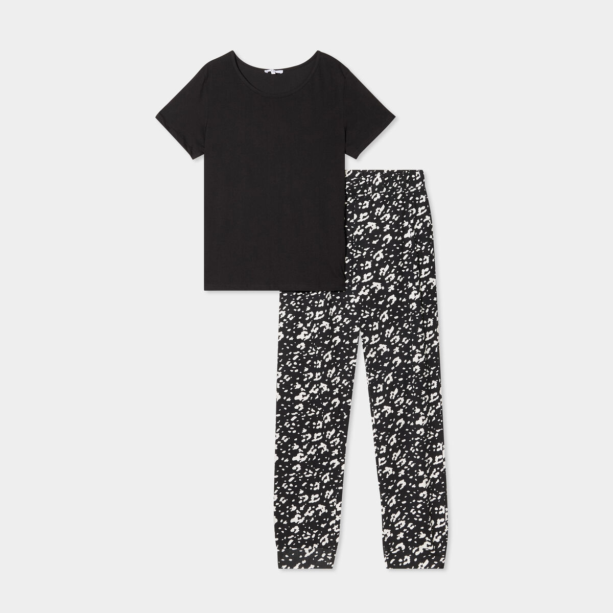 Ensemble pyjama pantalon t-shirt coton noir femme