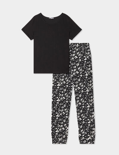 Ensemble pyjama pantalon t-shirt coton noir femme