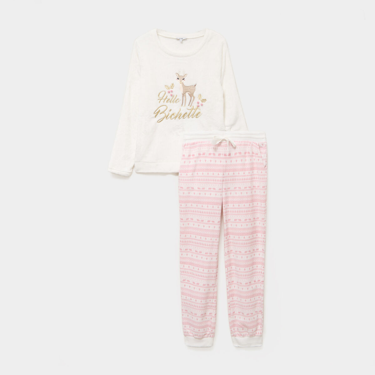 Ensemble pyjama effet velours 2 pi&egrave;ces blanc femme