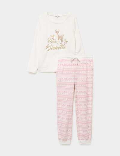 Ensemble pyjama effet velours 2 pi&egrave;ces blanc femme
