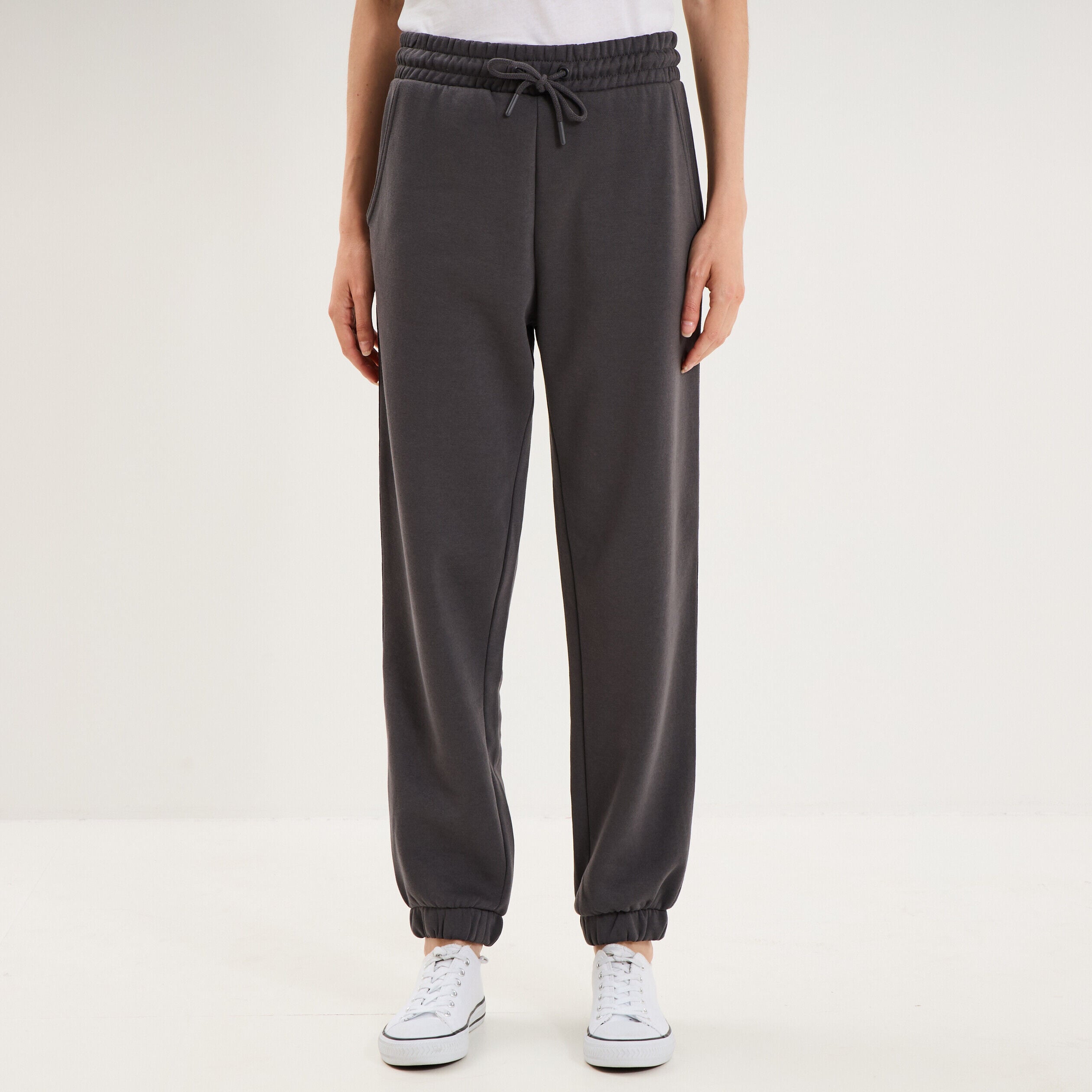 Pantalon de jogging molletonné gris foncé femme LH