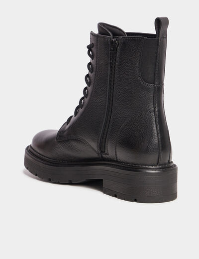 Bottines &agrave; lacets en cuir noir femme