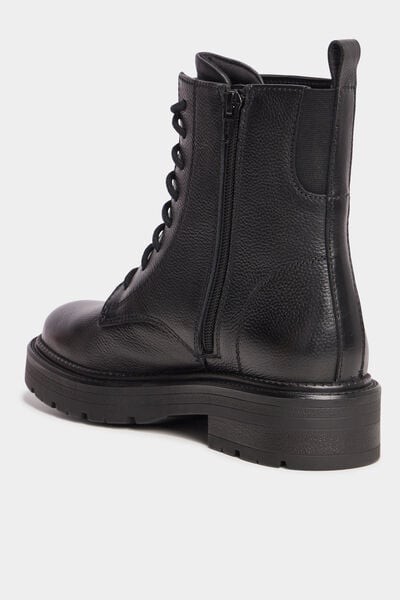 Bottines &agrave; lacets en cuir noir femme