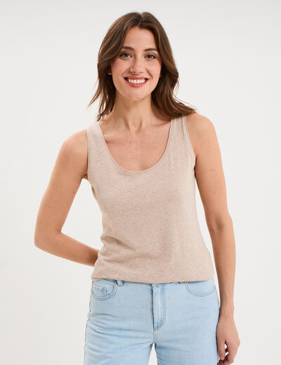 D&eacute;bardeur bretelles larges coton beige femme