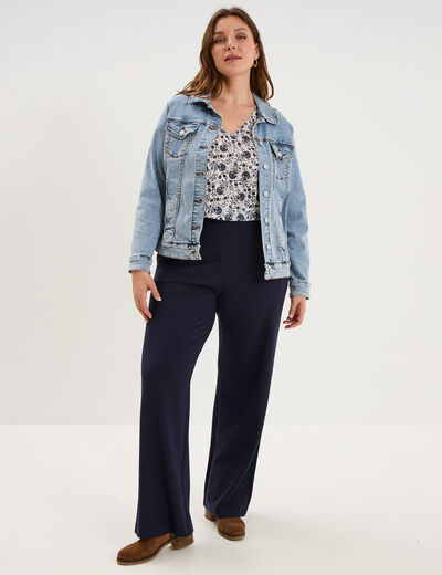 Pantalon large taille haute bleu fonc&eacute; femme grande taille