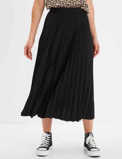 Jupe midi plissée patineuse noir femme