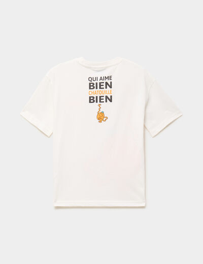 T-shirt droit coton Monsieur chatouille blanc gar&ccedil;on