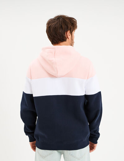 Sweat hoodie en molleton 1 poche rose pastel homme