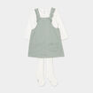 Ensemble 3 pi&egrave;ces avec robe salopette vert kaki b&eacute;b&eacute; fille