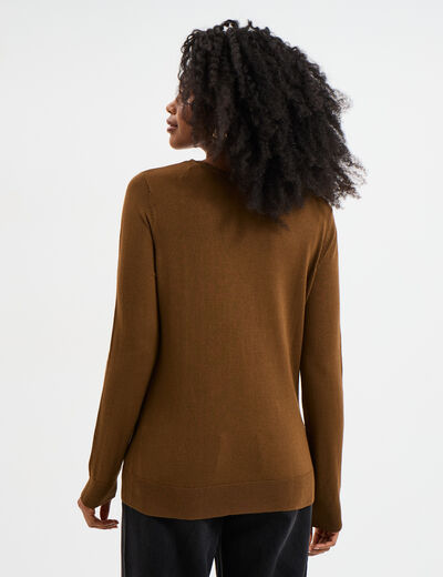 Pull col en V manches longues taupe femme