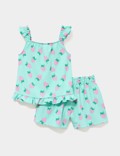 Ensemble 2 pi&egrave;ces d&eacute;bardeur et short bleu turquoise fille