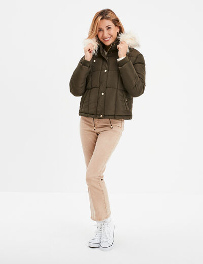 Doudoune à capuche amovible vert kaki femme