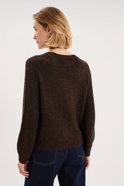 Pull col rond manches longues marron fonc&eacute; femme