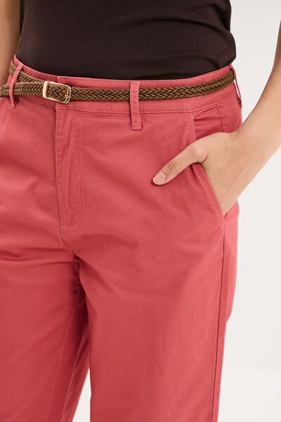 Pantalon chino regular ceinture tress&eacute;e vieux rose femme