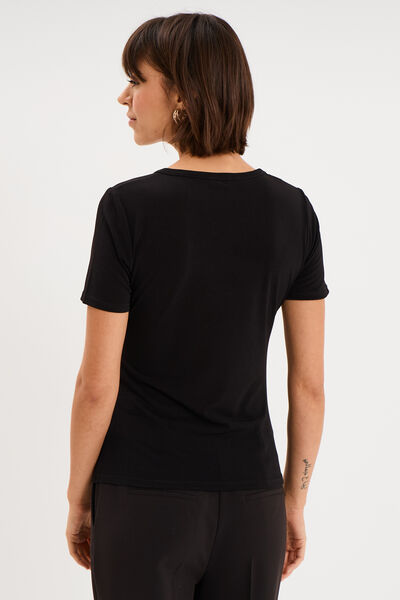 T-shirt ajust&eacute; manches courtes col rond noir femme