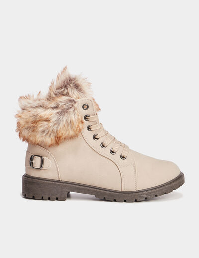 Bottines avec fausse fourrure ivoire femme